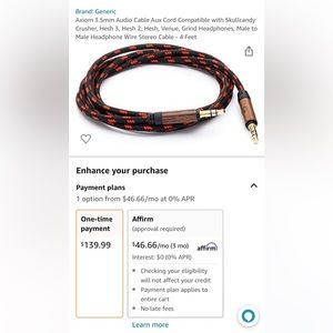 Axiom 3.5mm Audio Cable Aux Cord Male to Male Headphone Wire Stereo Cable 4 Feet